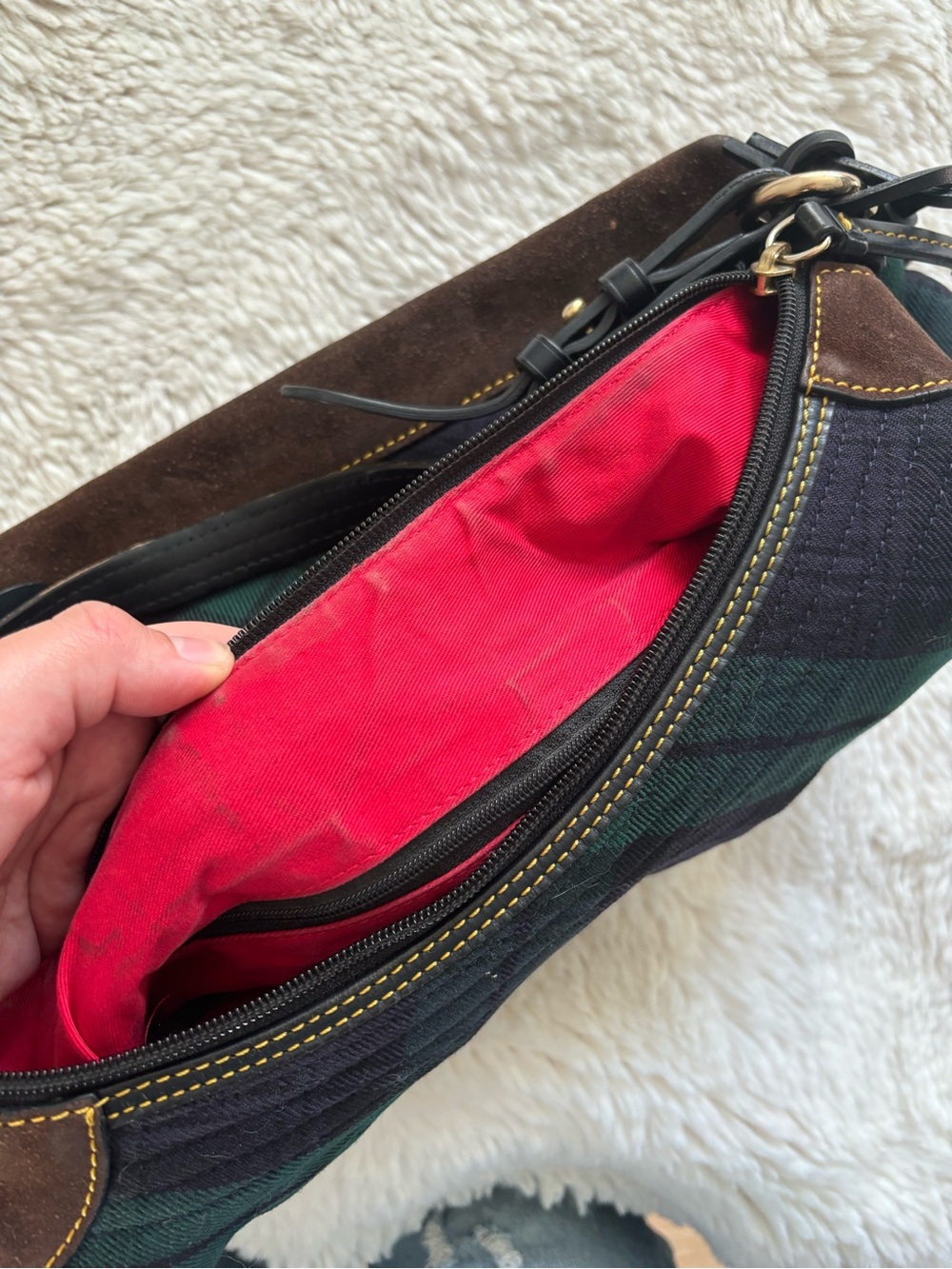 VTG Dooney & Bourke Wool Green and Blue Tartan Plaid Hobo Shoulder Bag - Picture 12 of 12